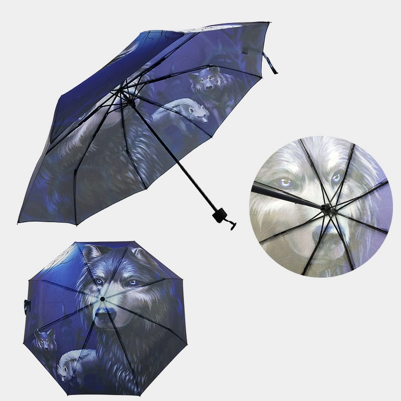 Custom Full Printing Promotional Three Folding Manual Open Umbrella