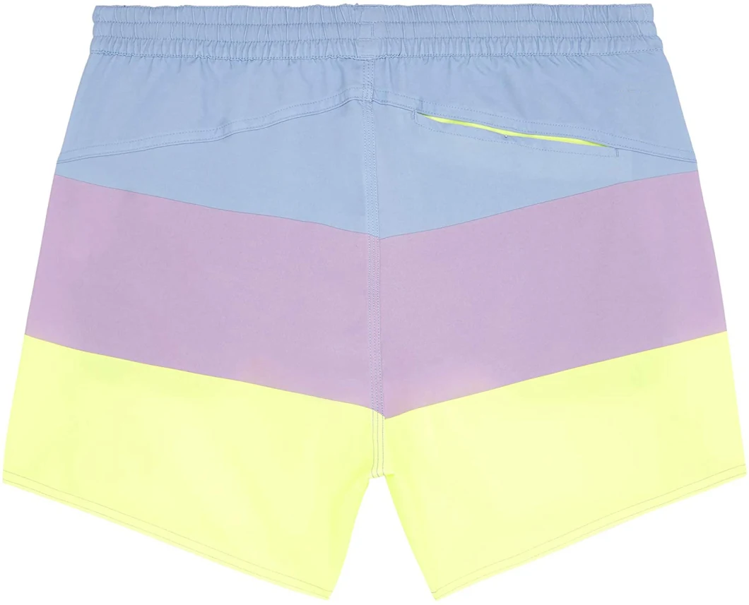 RPET Wholesale Custom Waterproof Mens Shorts Trunks Colortful Blue and Pink Striped Sports Beach Shorts