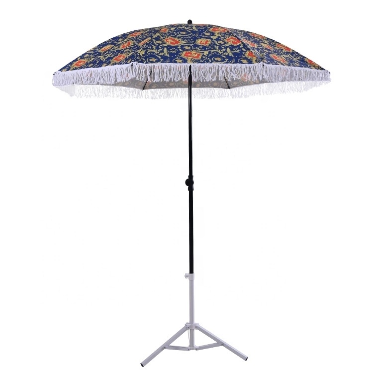 180cm Luxury Beach Umbrella UV Protection Canopy with Fringed Tassel