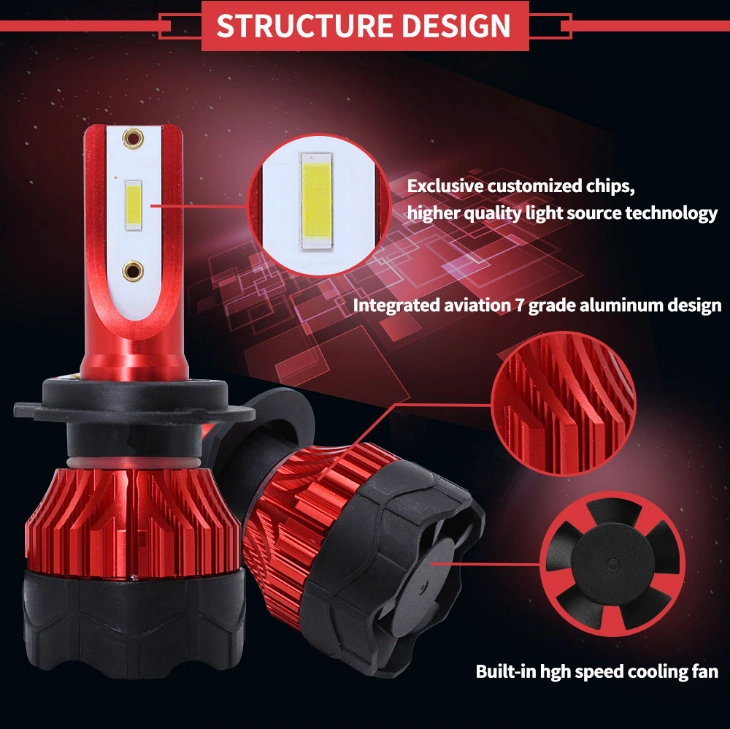 Super Bright Double Ball Bearing Fan LED Headlight Bulb K5 LED Headlight Csp Chip Auto Lamps