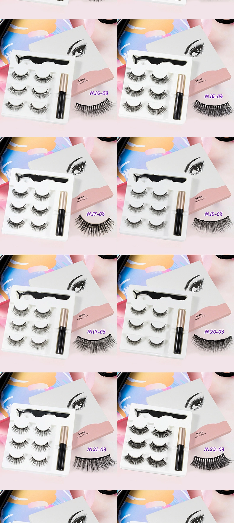 3D Eyelashes Magnet Eyelashes Cheap Price Magnetic Eyelashes 5 Magnets with Eyeliner