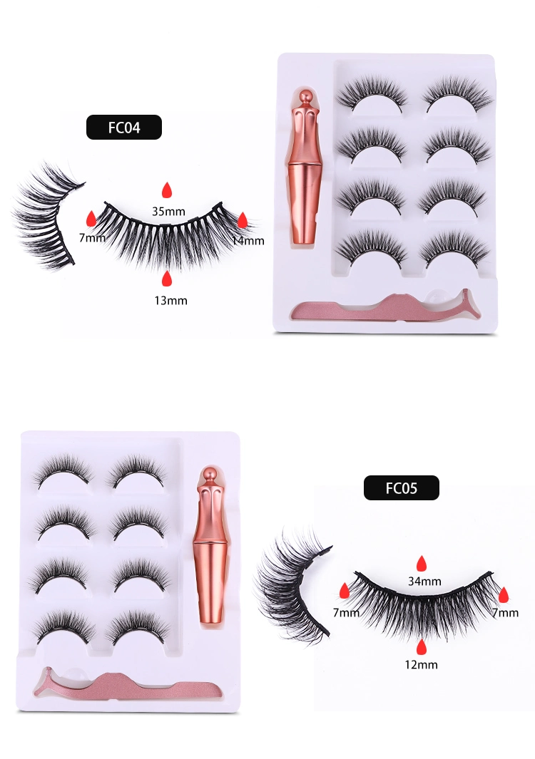 4 Pairs of 3D Magnet Eyelashes False Eyelash Set Glue-Free Magnetic Eyeliner