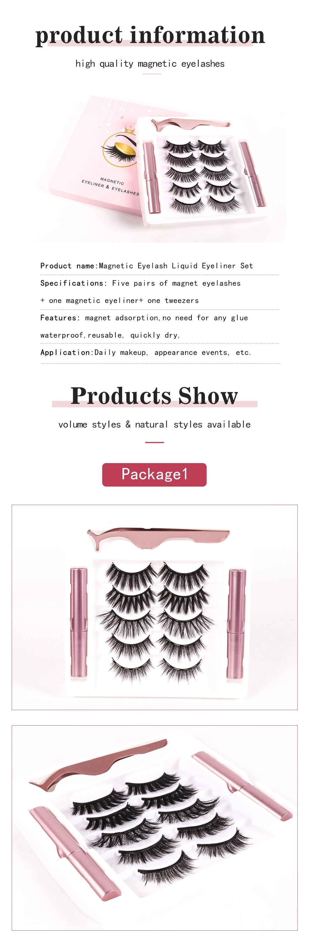 New Design Magnetic Silk Mink Eyelashes 3D 5D Magnet Eyelashes with Magnetic Eyeliner Kit Magnetic Eyelashes