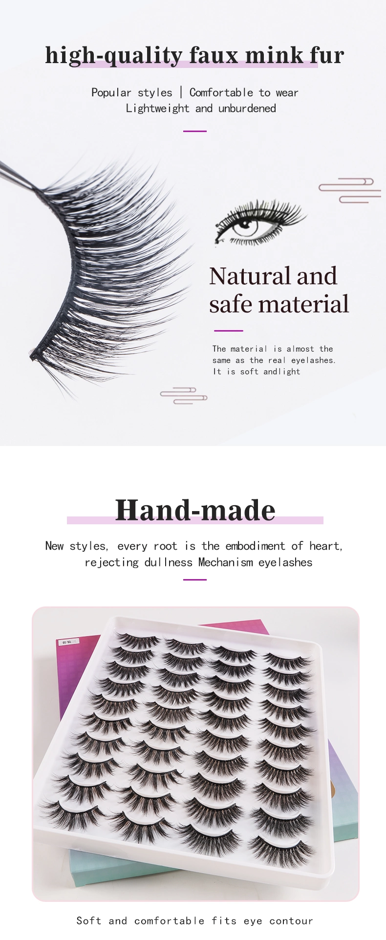 Custom Label 3D Silk False Eyelash Extensions 20 Pairs Faux Mink Eyelashes with Cheap Price