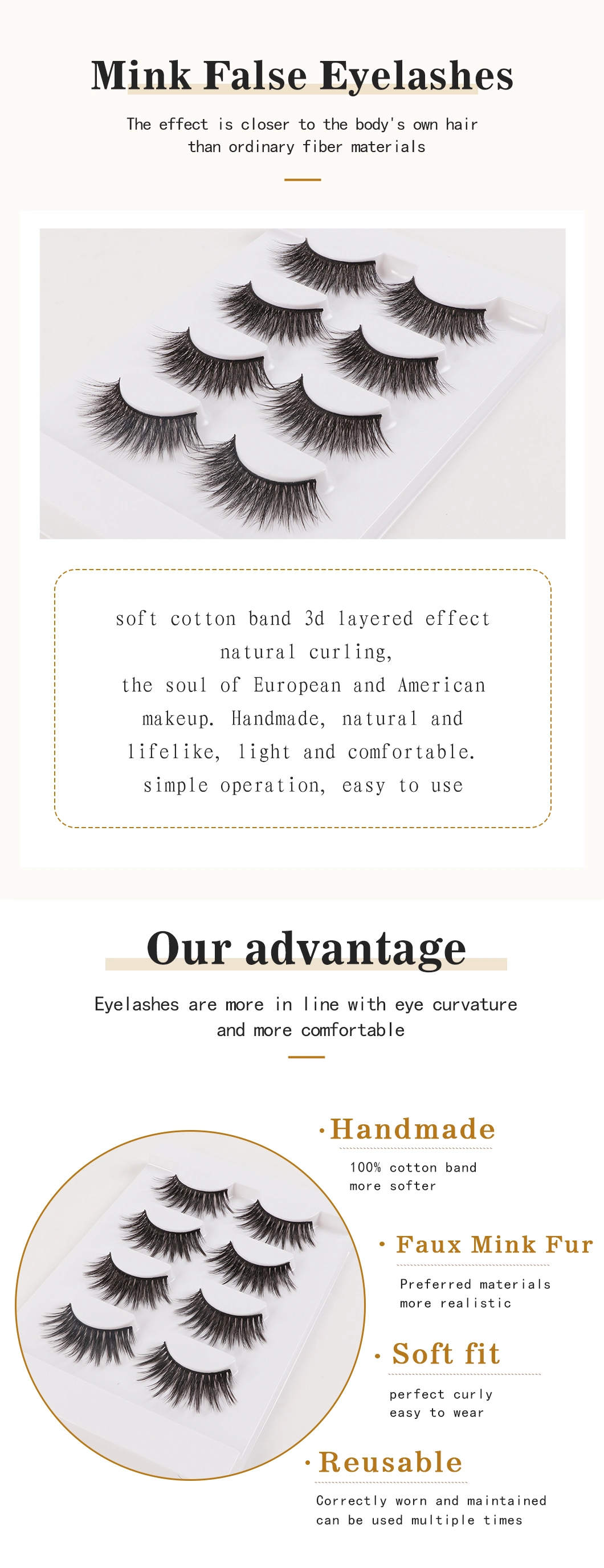 Custom Label 3D Silk False Eyelash Extensions 4 Pairs Faux Mink Fur Eyelashes with Cheap Price