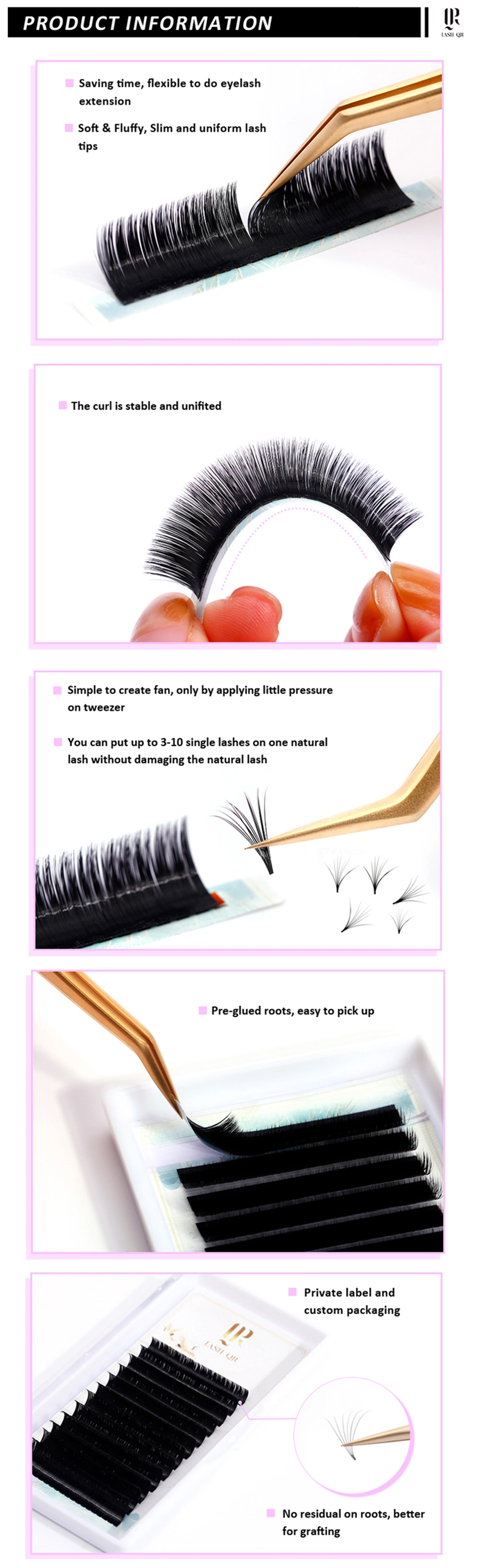 Private Label Volume Blooming Eye Lashes Extension Easy Fan Lash Extension