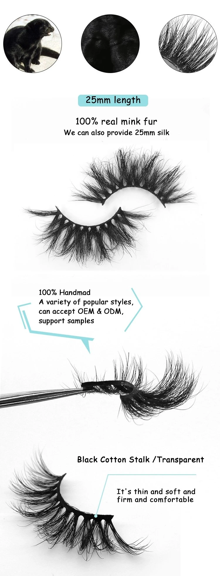 Real Mink Fur Eye Lashes Long Length 25mm Faux Eyelash