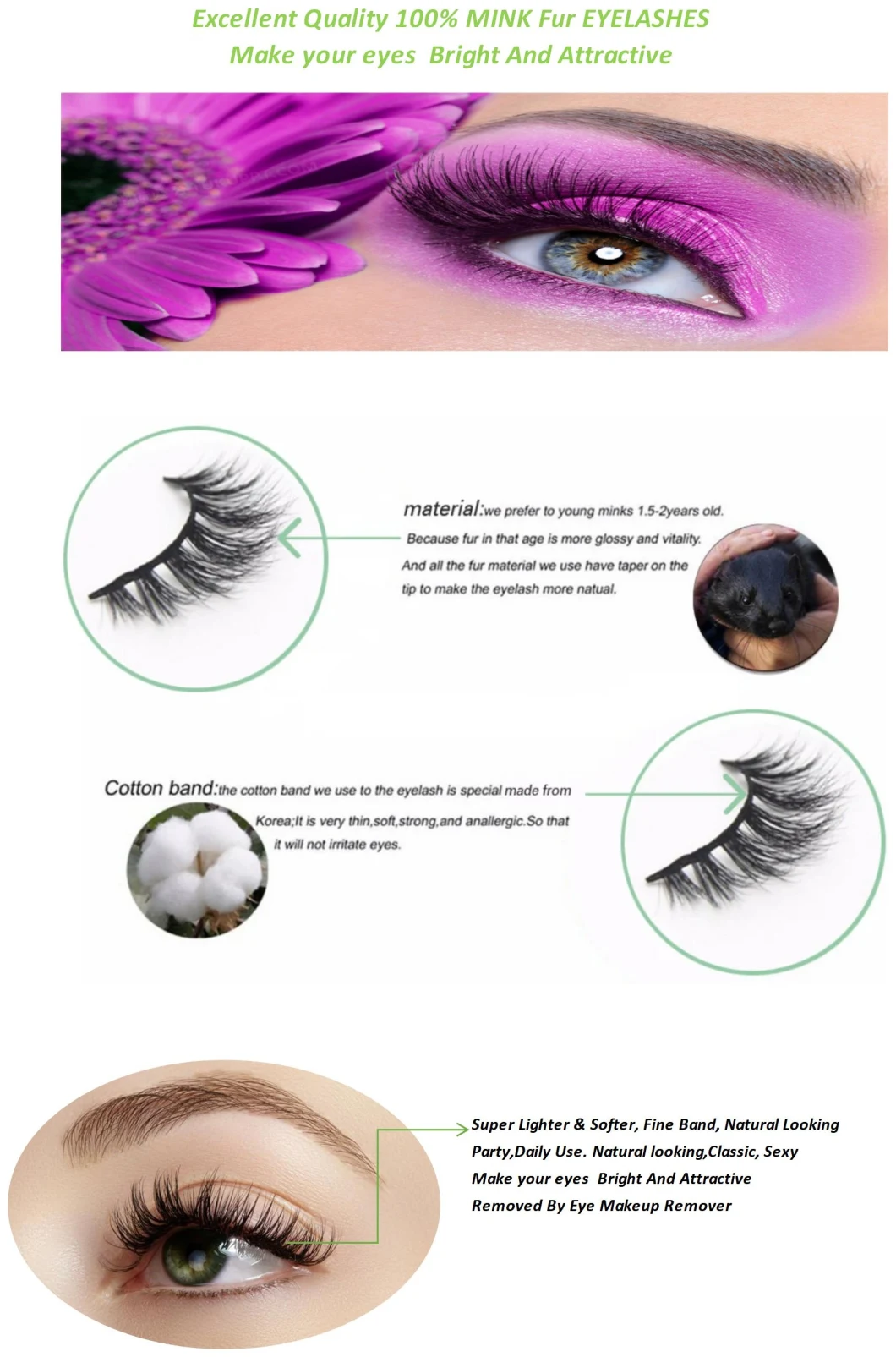 False Eyelashes Handmade Natural Long Thick 3D Mink Eyelashes