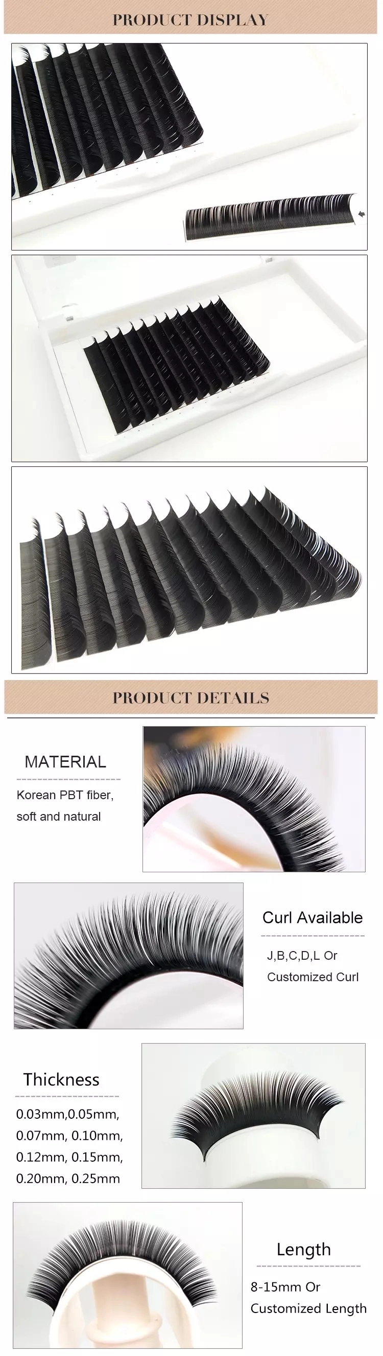 Custom Made Own Brand Silk False Eyelash Extension, High Quality Mink False Eyelash Set