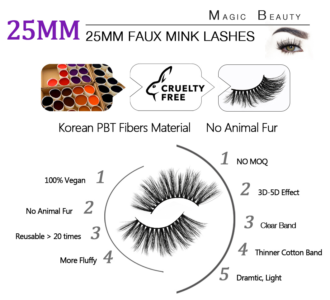 3D Mink Strip Eyelashes 5D Faux Mink Lashes 25mm Eyelash