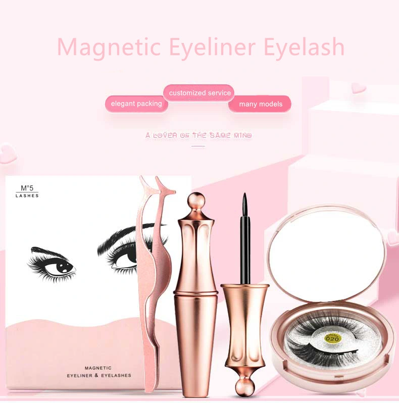 Fluffy Faux Mink 3D Eyelashes Magnetic Mink Eyeliner Private Label Mink Eyelashes Magnetic Eyelashes with 5 Magnet Lashes