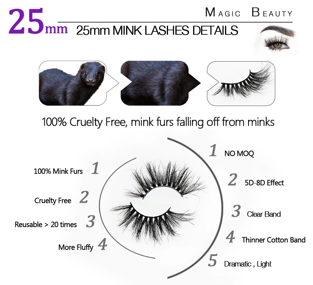 Top Quality Cruelty Free 25mm Mink Lashes False Lashes with Custom Eyelash Packaging