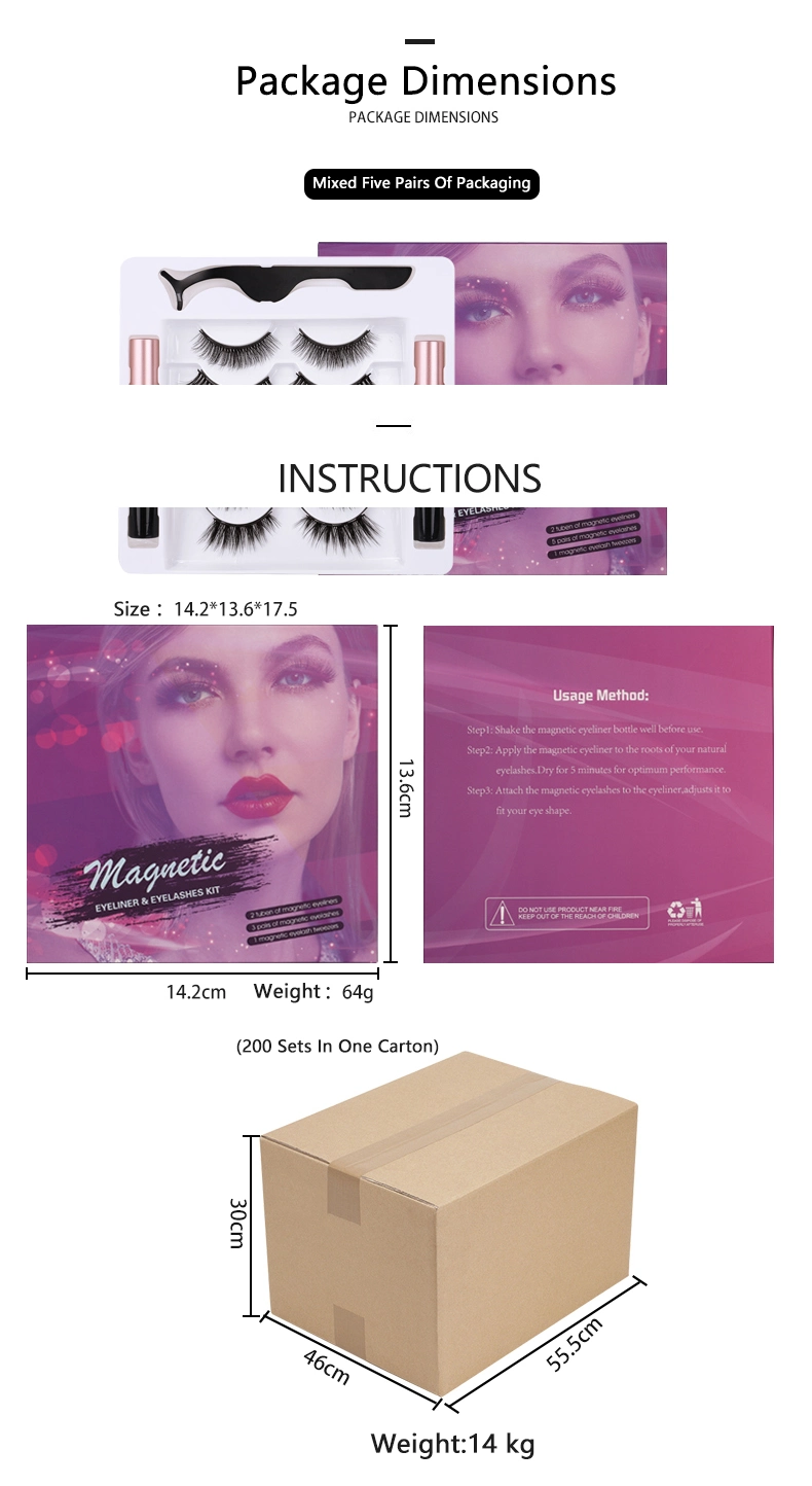 5 Pairs of 3D Magnetic False Eyelashes Set with 2 Magnetic Eyeliner Magnetic Eyelash Sets