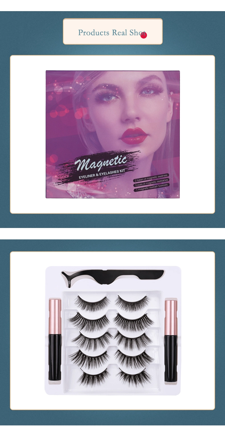 5 Pairs of 3D Magnetic False Eyelashes Set with 2 Magnetic Eyeliner Magnetic Eyelash Sets
