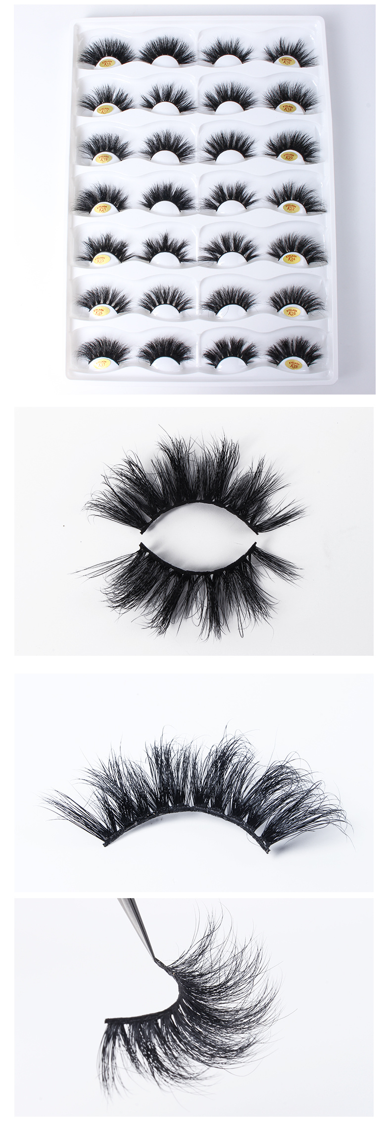 Luxury 3D 5D 6D 25mm Real Mink Fur Eyelashes Fluffy Silk Strip Eyelash Extension Fluffy Lashes