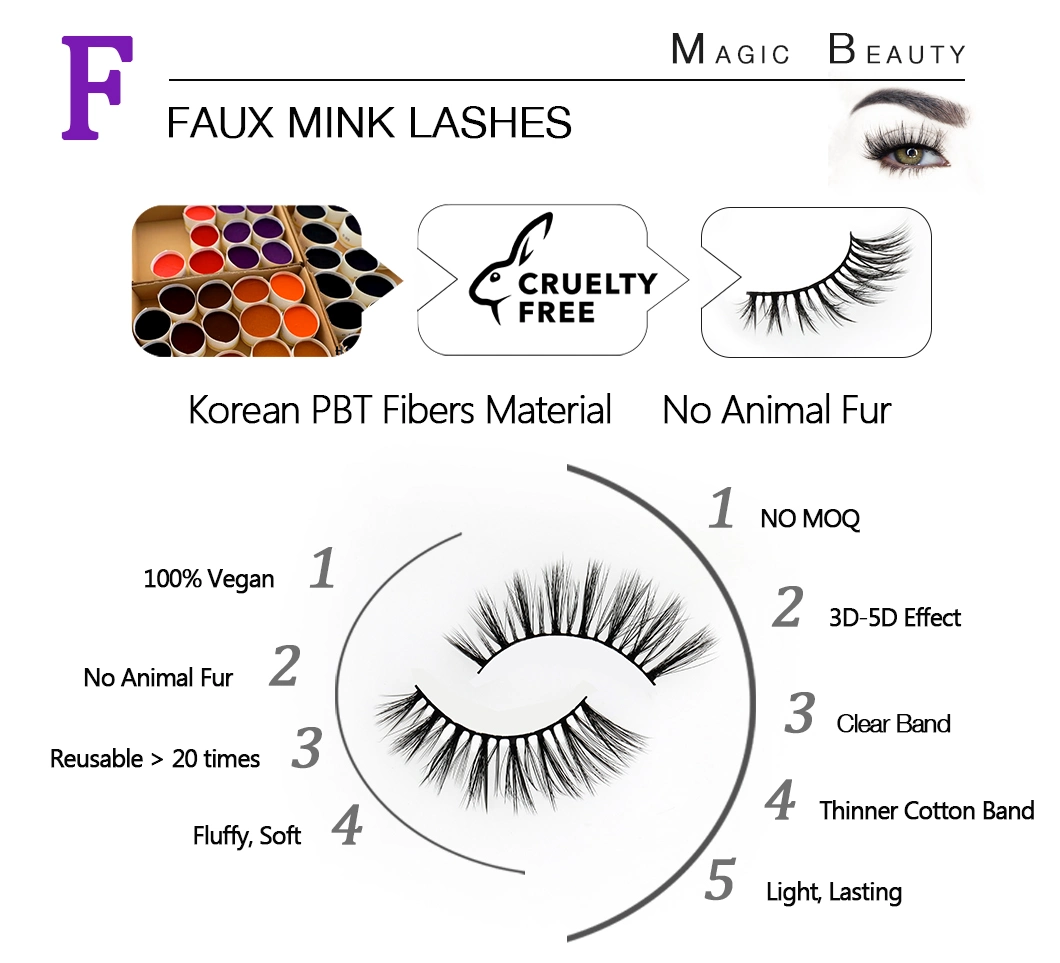 High Quality Private Label Natural Makeup 3D Faux Mink Eyelashes Synthetic Eyelashes