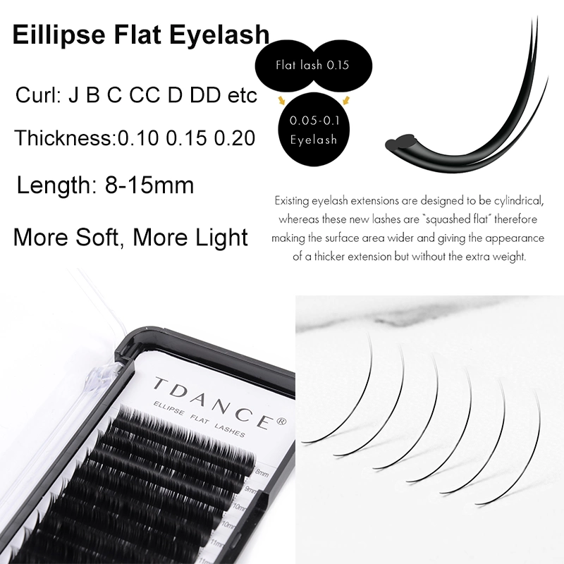 Flat Individual Eyelash Extensions 0.15 0.20mm Ellipse Flat Lashes Flat Eyelashes