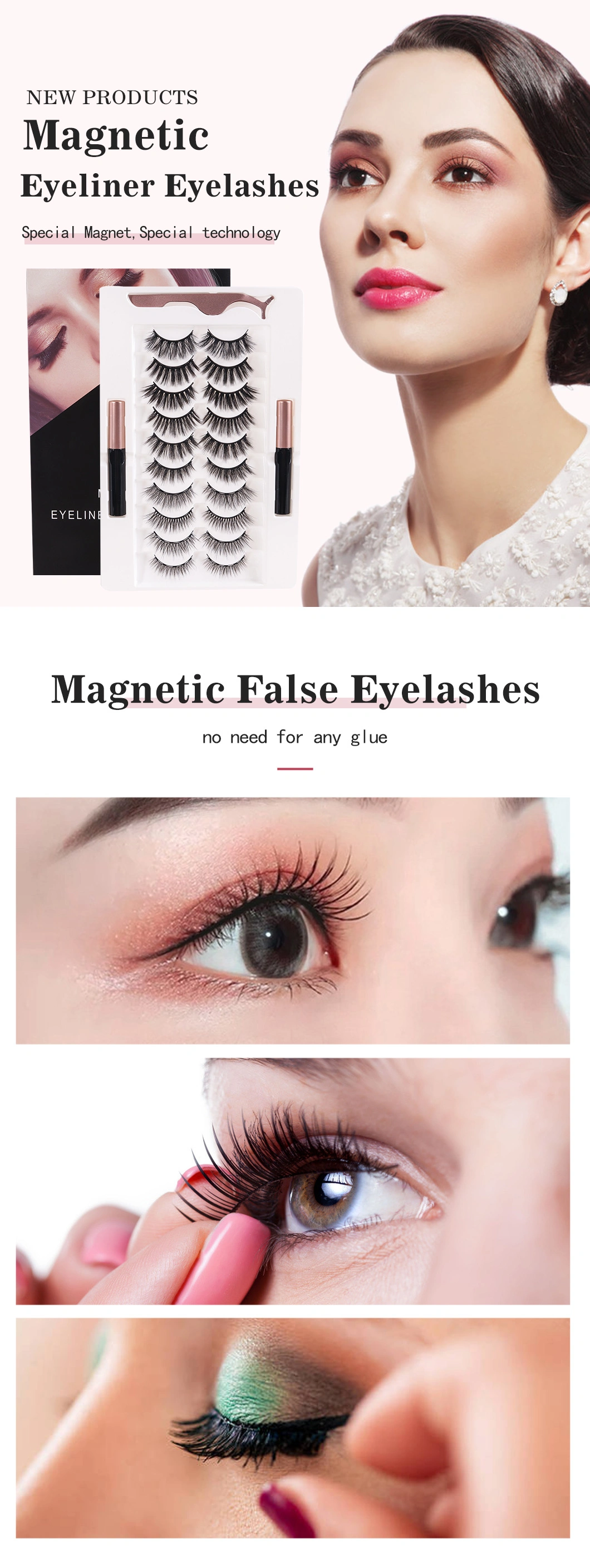 Newest 3D 5D Synthetic Magnetic Eyeliner Eyelashes Extension Mink Silk Lashes OEM Faux Mink False Eyelashes