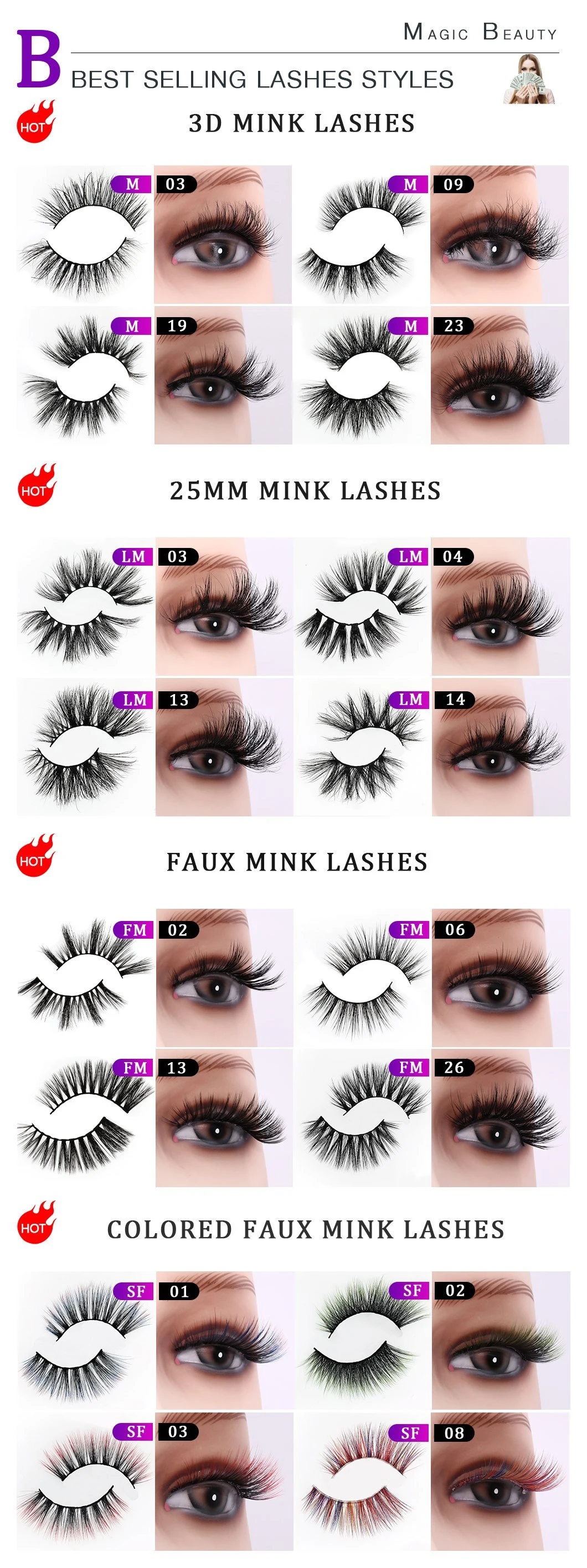 Silk Eyelashes Faux Mink Lashes 3D Sf02 Sf05 Colored Fake Eyelashes Vendor for Beauty Girl