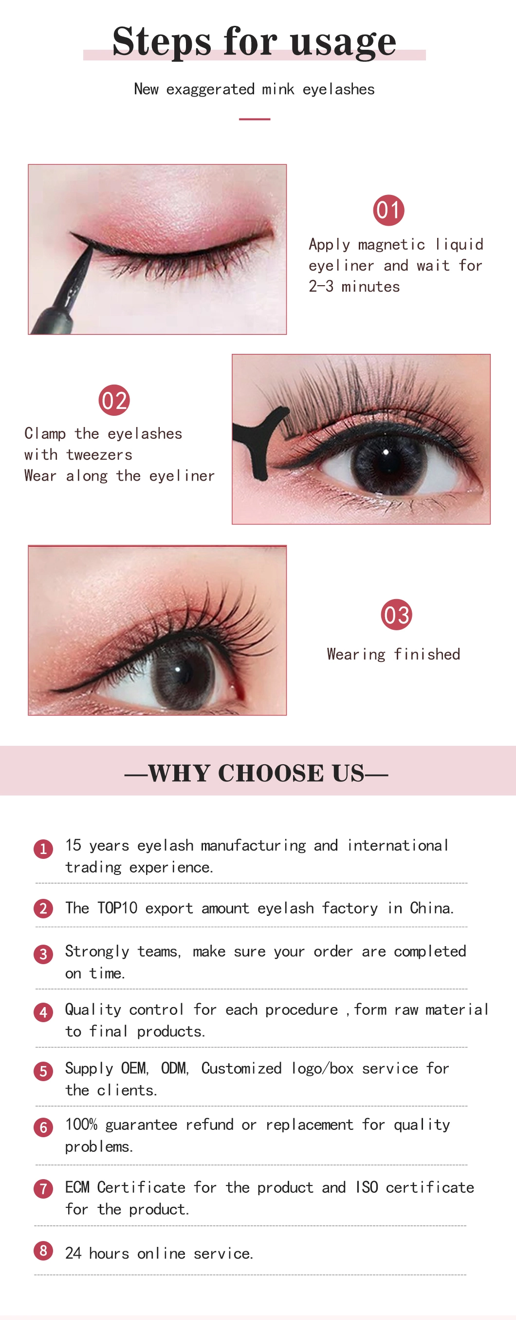 Fluffy Faux Mink 3D Eyelashes Magnetic Mink Eyeliner Private Label Mink Eyelashes Magnetic Eyelashes with 5 Magnet Lashes