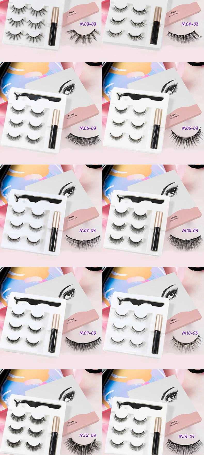 Customized 3D Silk Lashes Private Label Eyeliner False Eye Lash Magnetic Eyelashes