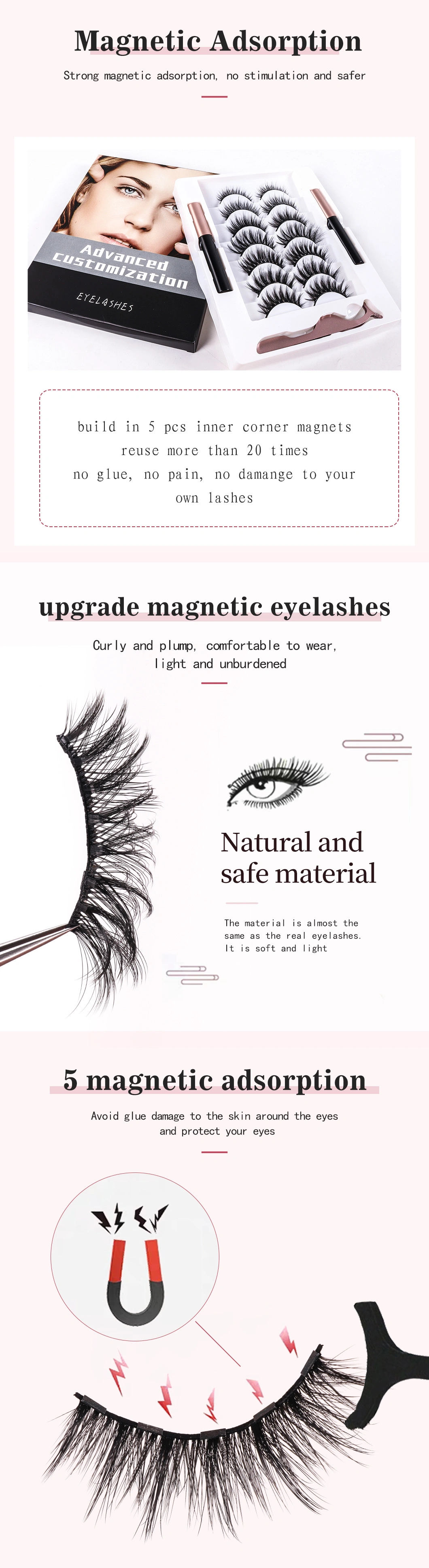 Magnetic Eyeliner Eyelashes Private Label Faux Mink Silk Magnetic Eyelashes Magnetic Eyeliner Eyelash Suit