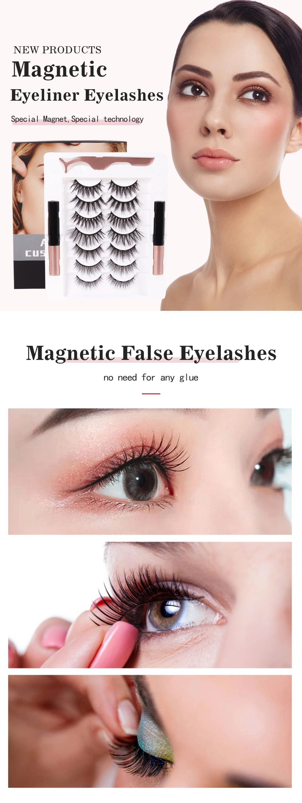 Magnetic Eyeliner Eyelashes Private Label Faux Mink Silk Magnetic Eyelashes Magnetic Eyeliner Eyelash Suit