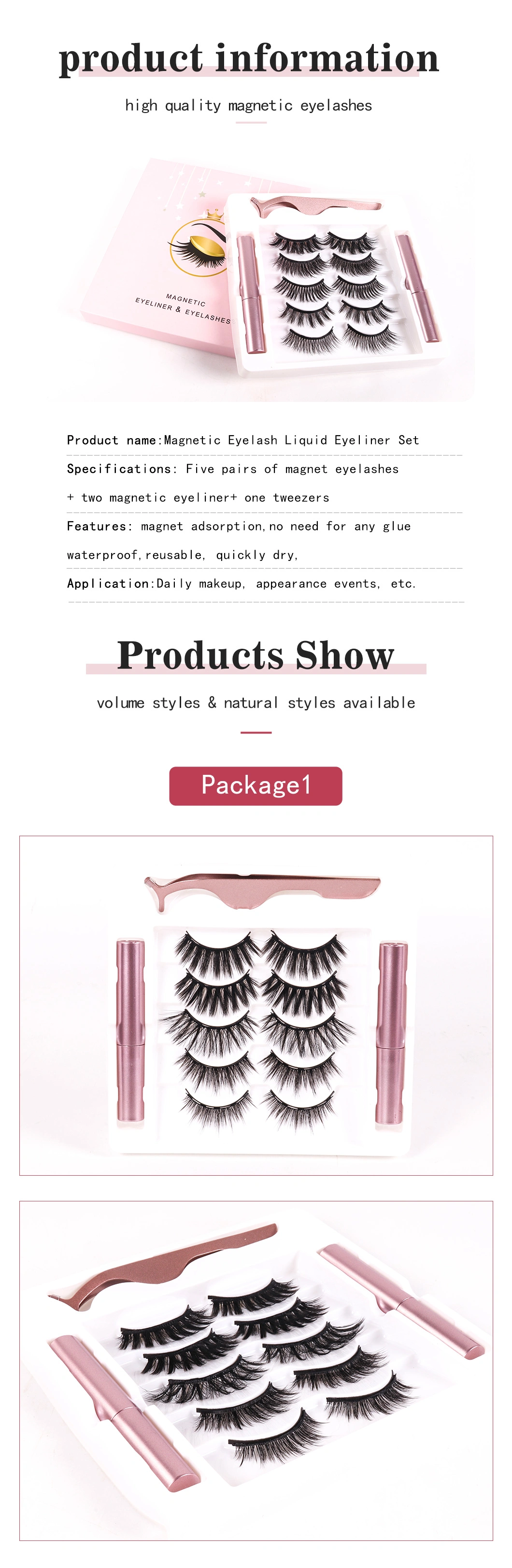 High Quality Magnetic Eyelashes Extensions 5 Magnets Lashes 3D Magnetic Eyelash Eyeliner 5 Pairs Eye Lashes