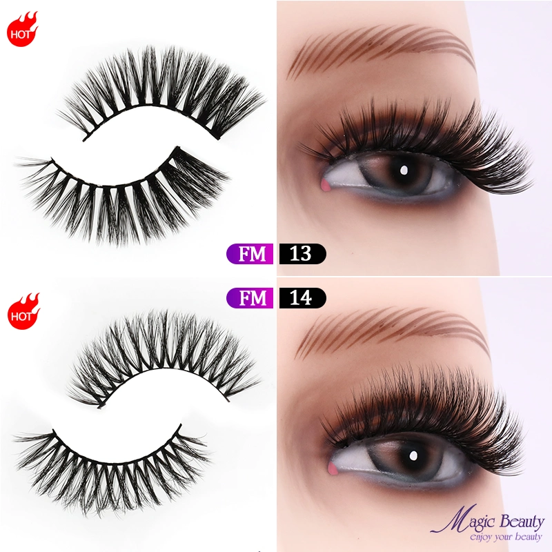 FM13 FM14 2020 Cheapest Price 3D Faux Mink Eyelashes Strip Synthetic Eyelashes for Beauty Girl