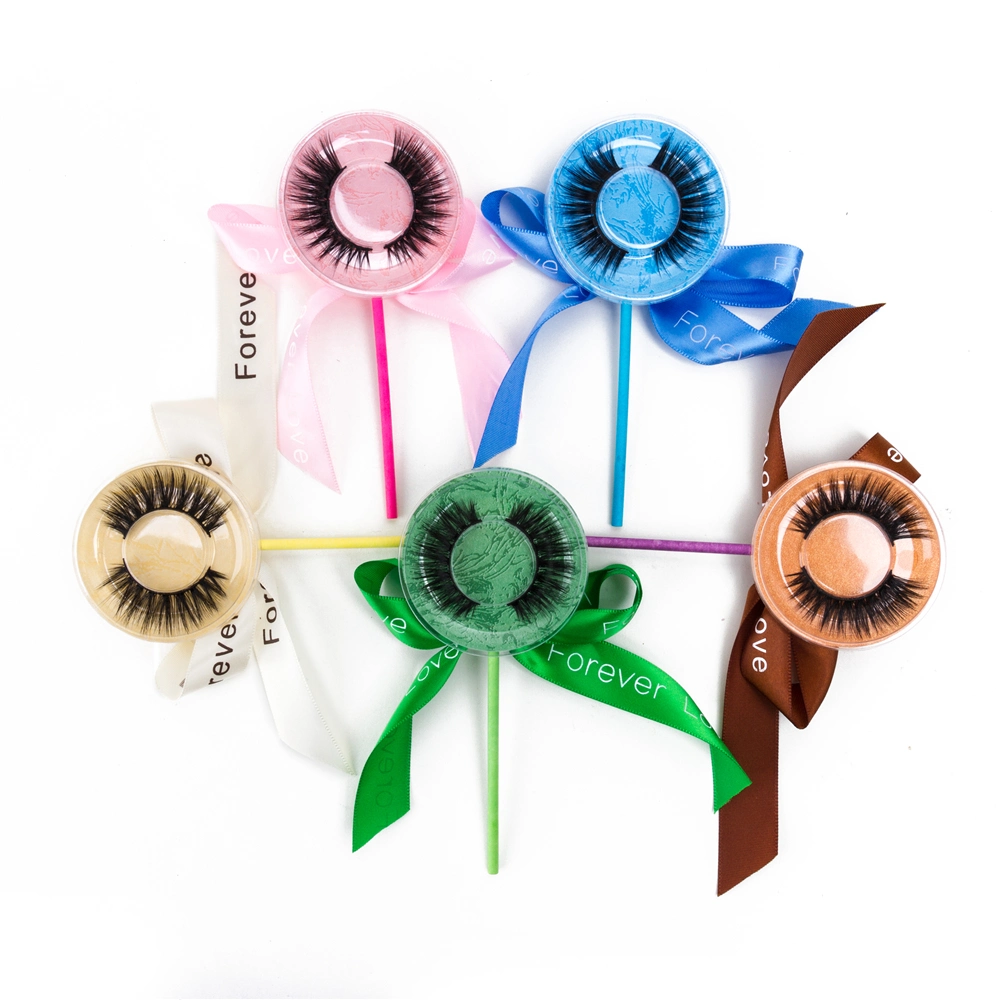 3D Real Mink Lashes Private Label False Eyelashes 5D Mink Lashes Colorful Lollipop Box