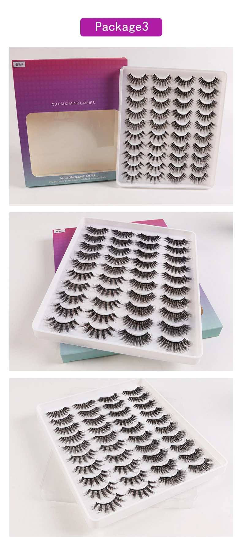 Custom Label 3D Silk False Eyelash Extensions 20 Pairs Faux Mink Eyelashes with Cheap Price