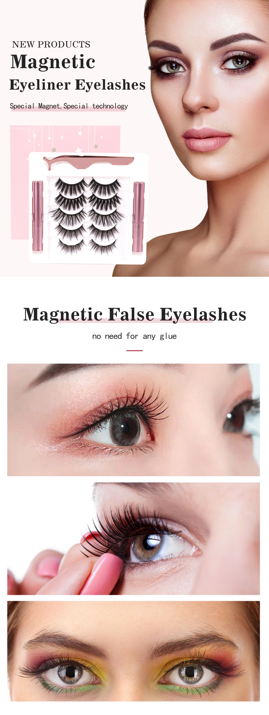 New Design Magnetic Silk Mink Eyelashes 3D 5D Magnet Eyelashes with Magnetic Eyeliner Kit Magnetic Eyelashes