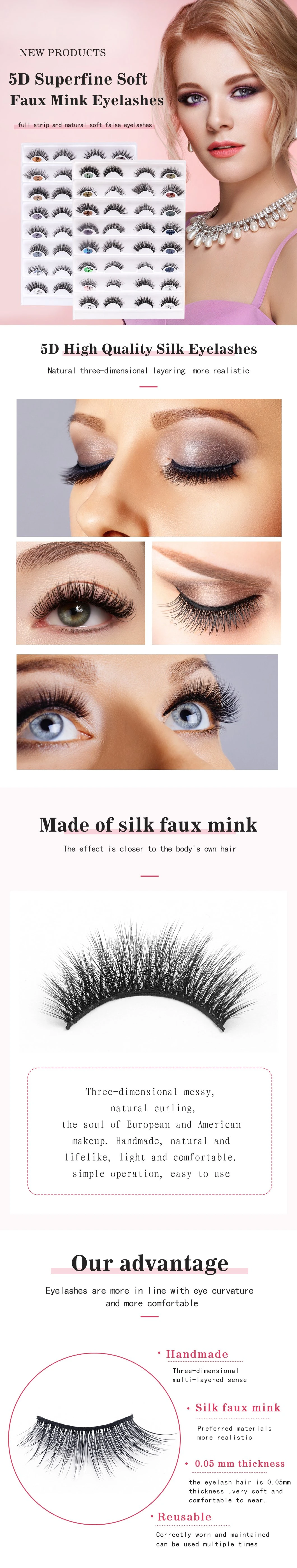 5D Silk Eyelashes Cruelty Free Faux Mink Eyelashes Synthetic Lashes Wholesale Silk Eyelash Vendor with Custom Label Eyelashes