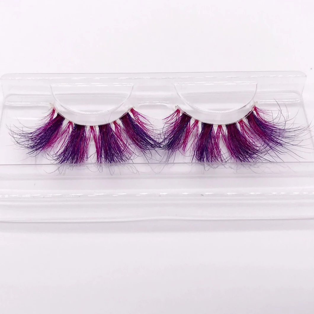 3D 6D 25mm Colored Fluffy Mink Fur Eyelashes Customized Logo Wholesale Silk Colourful Eyelash Strip Eyelash Extension