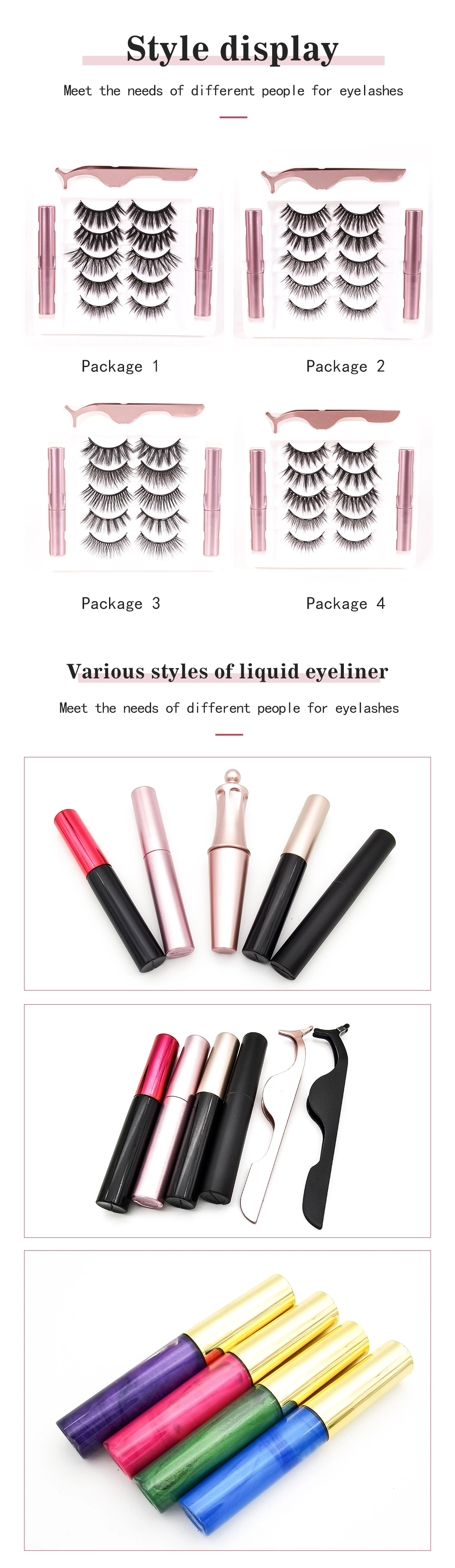 Wholesale Handmade Magnetic Eyeliner Faux Eyelashes Set False Eyelash Extension Mink Silk Fur OEM Private Label