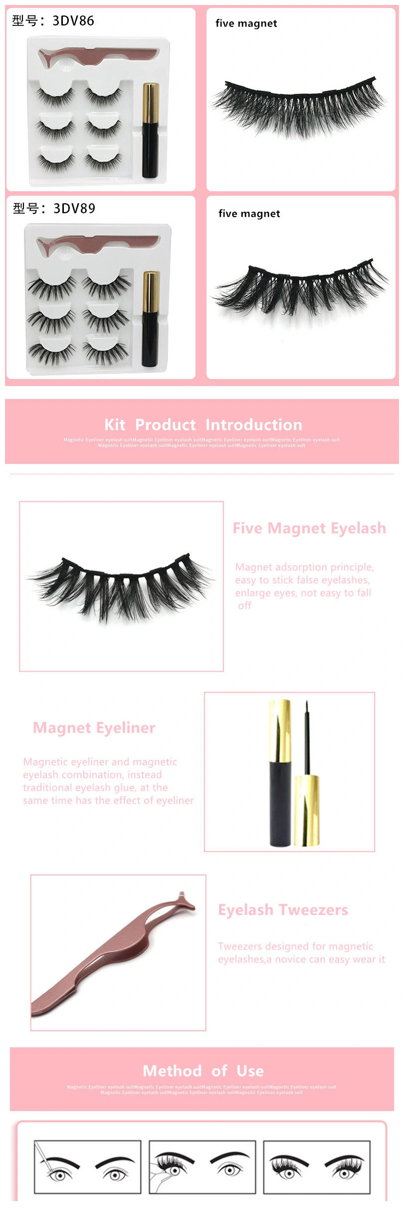 Magnetic Eyelashes Private Label 3D Faux Mink Magnetic Eyelashes Extensions Magnetic Eyeliner Eyelashes Suit