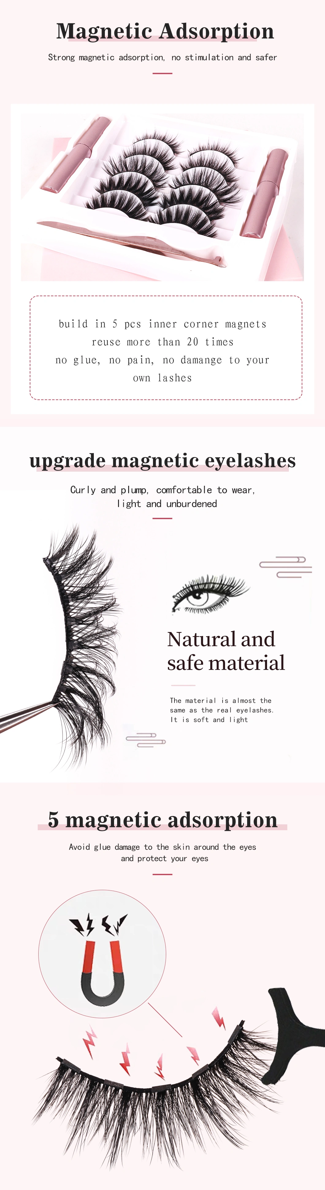 Wholesale Handmade Magnetic Eyeliner Faux Eyelashes Set False Eyelash Extension Mink Silk Fur OEM Private Label