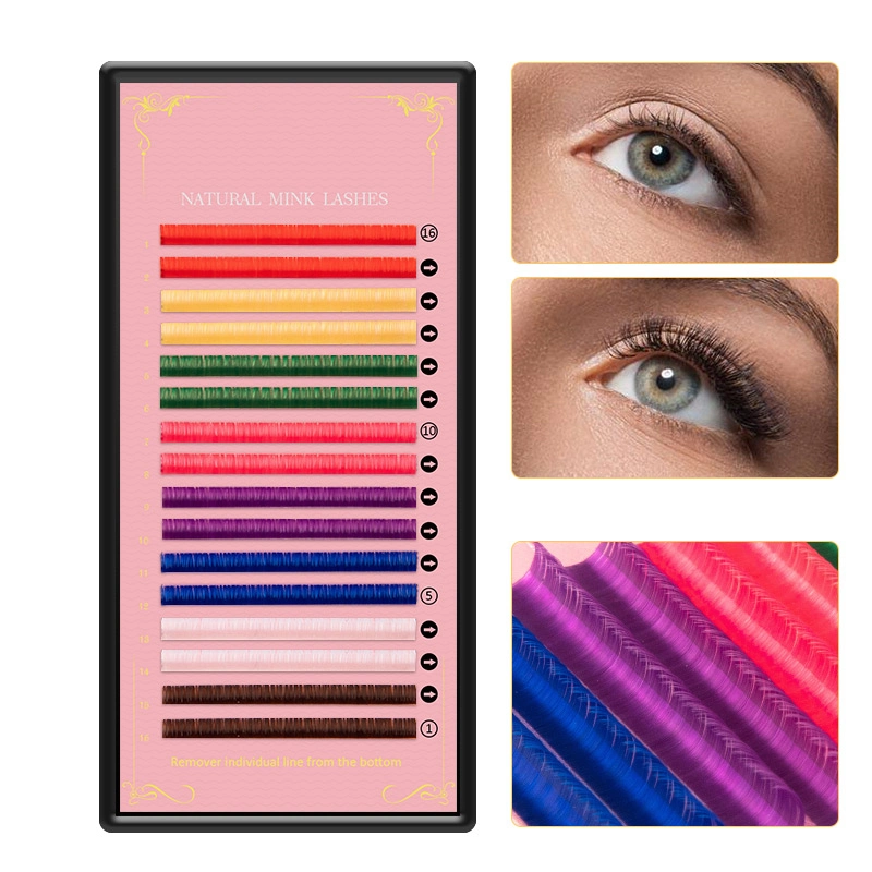 16rows/Tray 8 Colors Rainbow Eye Lashes Extension Colored J/B/C/D Curl Colorful Eyelash Extension