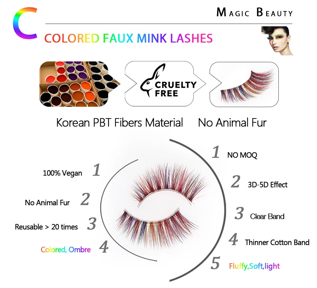 Je Custom Logo Colored False Eyelashes Cruelty Free Mink Eyelashes with Paper Box