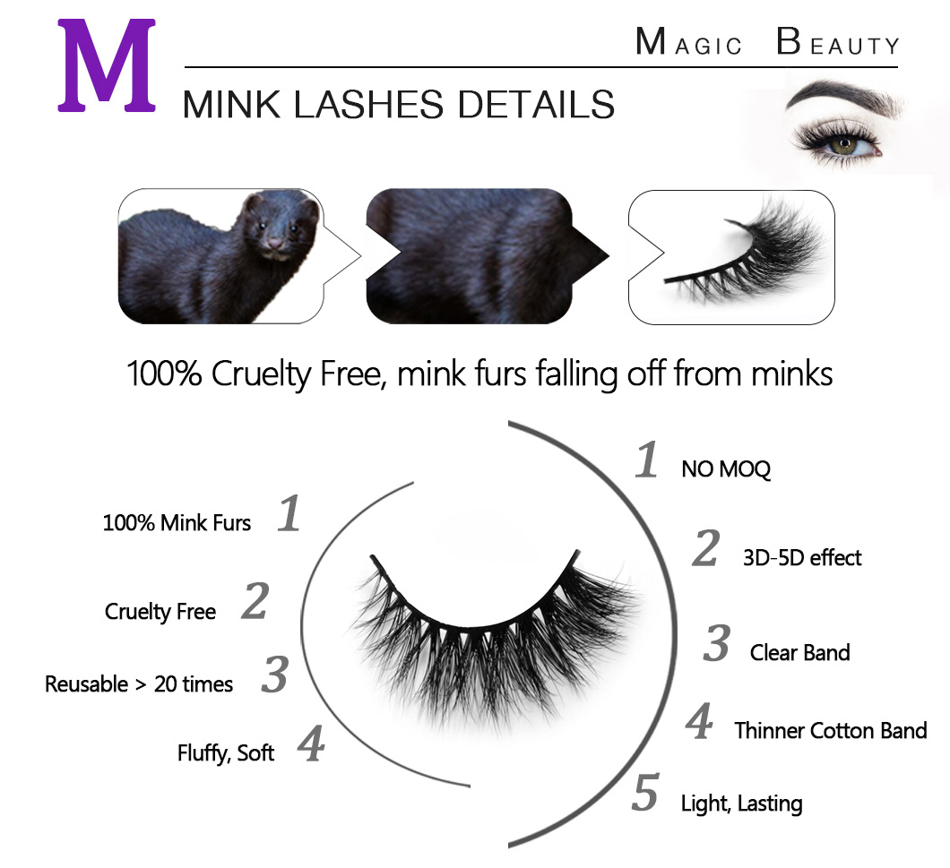 Free Sample Cruelty-Free Clear Band False Eyelashes 3D Mink Strip Lashes with Wholesale Price