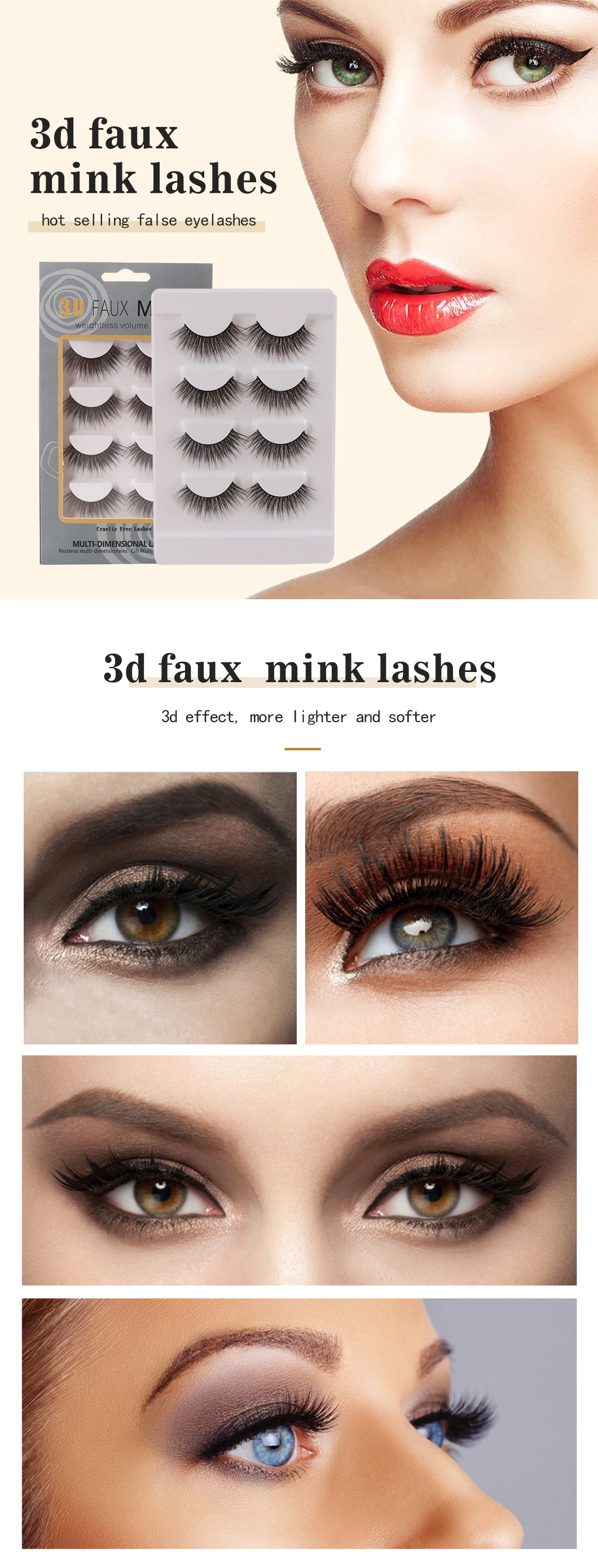 Wholesale Private Label Eyelash Vendor Natural Looking 3D Faux Mink Eyelashes 3D Silk Fluufy Lashes