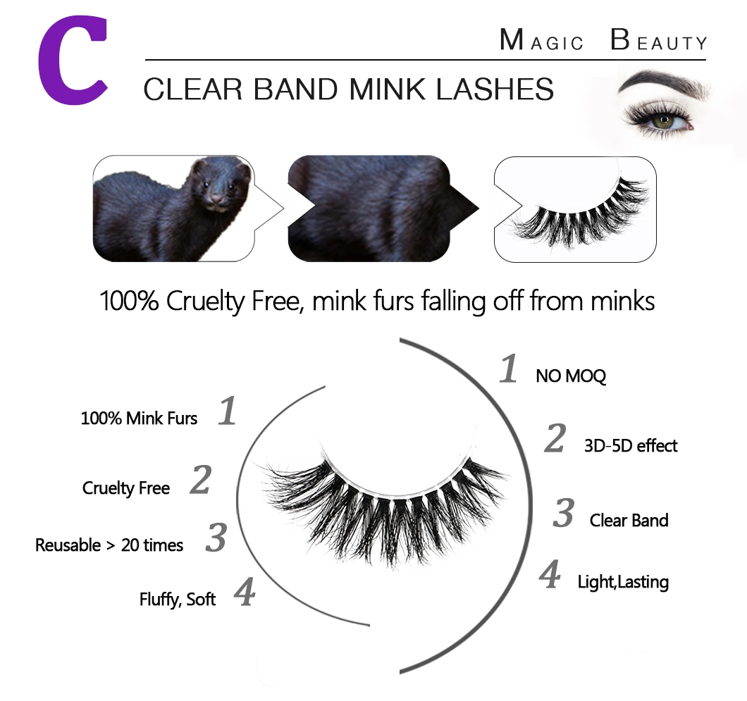 Eyelash Supplier Clear Band Luxury 3D Mink Black Cotton Custom Eyelash 16-22mm Super Curly Eyelash