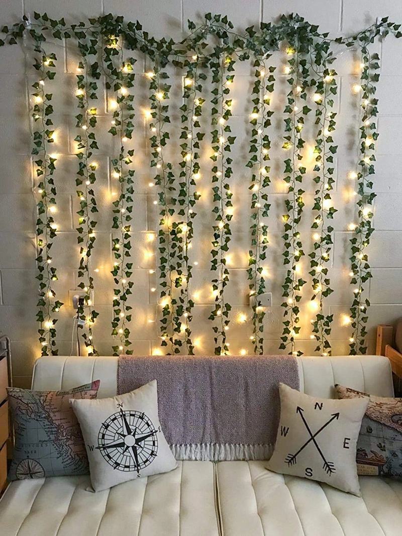 12 Pack 84FT Artificial IVY Garland, Fake IVY Garland Vines Green Leaves Hanging Vine Fake Plants with 120 LEDs Outdoor String Lights for Wedding Party