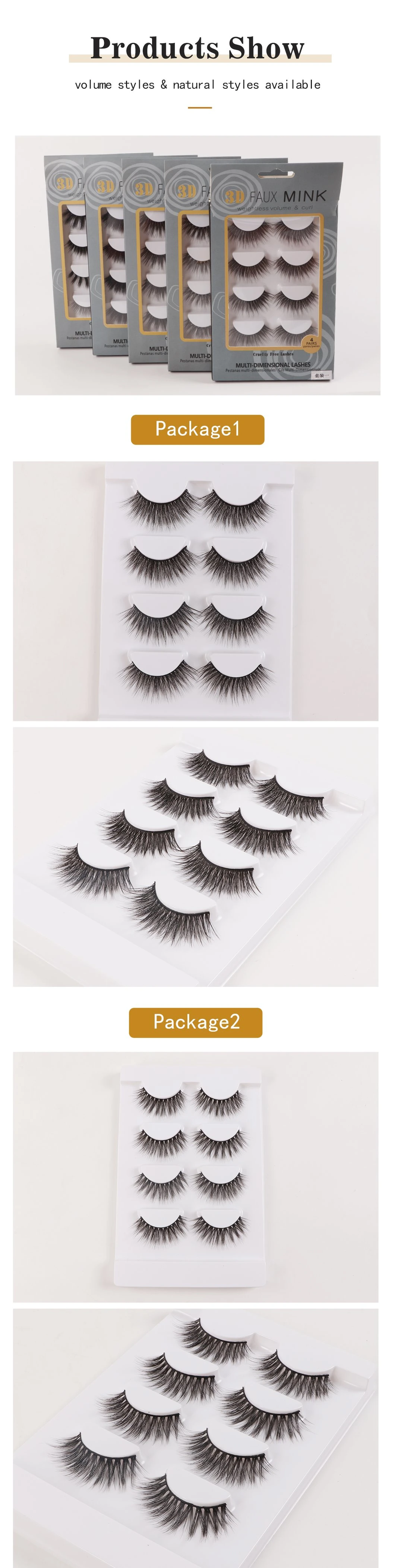 Wholesale Private Label Eyelash Vendor Natural Looking 3D Faux Mink Eyelashes 3D Silk Fluufy Lashes