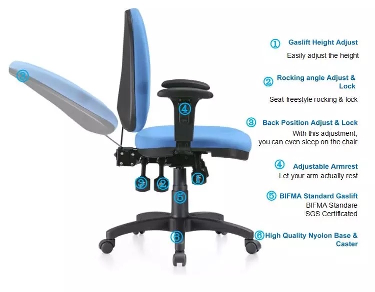 Multi Functional Fabric Task Drafting Office Chair with Adjustable Armrest