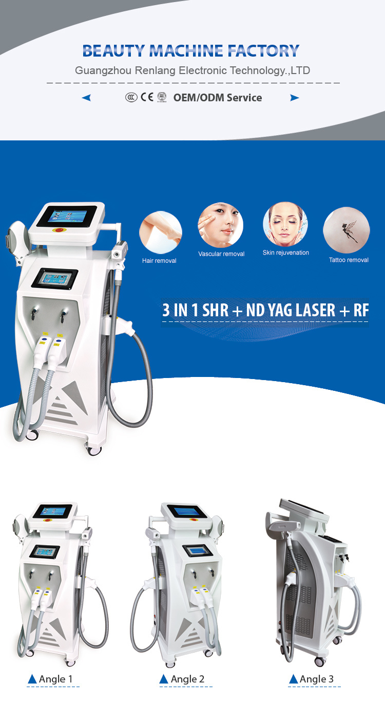 Opt Elight Shr Depilacion IPL Hair Removal RF Q Switched ND YAG Laser for Tattoo Removal