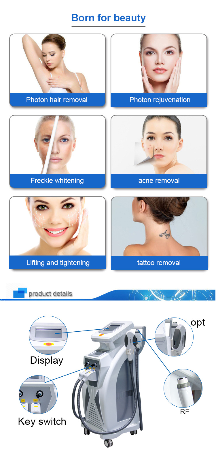 Elight IPL+RF +Laser 3 in 1 IPL Machine for Hair Removal and Skin Rejuvenation