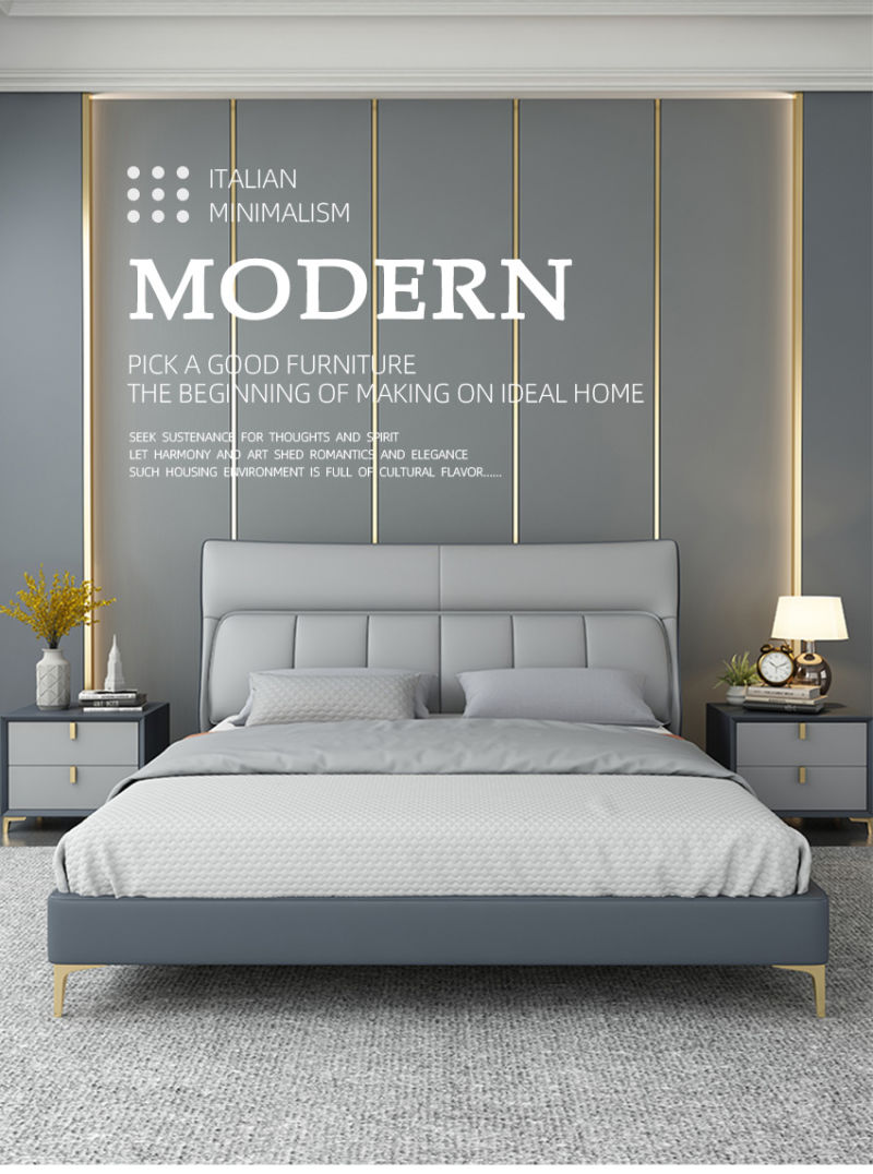 Modern Bedroom Furniture Iron Frame King Leather Home Bed