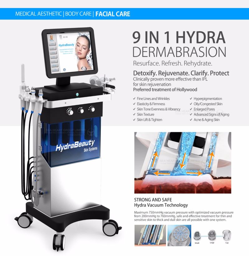 Sea Heart 9 in 1 Aqua Facial Cleaning Hydra Beauty Microdermabrasion Machine with Ce