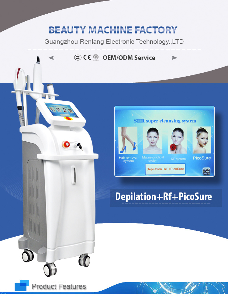 New Style Shr / Opt / Dpl/IPL+ Pico Laser + RF Multifunctional IPL Shr Hair Removal Machine with Cooling